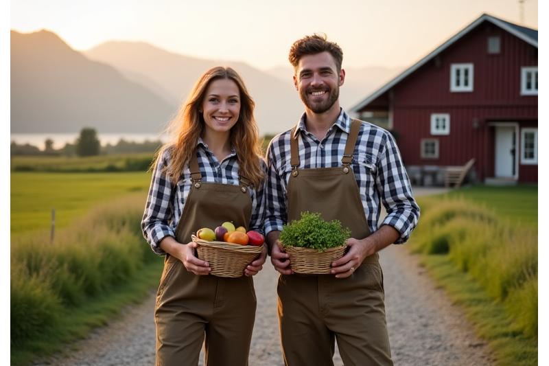 Vennlig Fjordsyn Gard team på gårdsplassen i Voss
